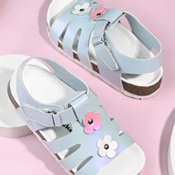 Briskers Floral Applique Detailed Velcro Closure Sandals - Sky Blue-picture-27