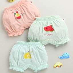 BUMZEE Cotton Bloomers with Fruits Print Pack of 3 - Light Peach & Mint Green-picture-4