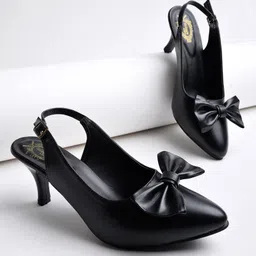 Shoetopia Bow Applique Detailed Buckle Closure Pump Sandals - Black-picture-17