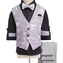 Rikidoos Full Sleeves Abstract Printed 3 Piece Suit Set With Bow - Black & Grey-picture-32