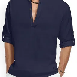 Fifth U Band Collar Roll-Up Sleeves Straight Short Kurta image 5