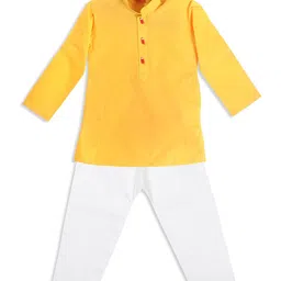 Vastramay Full Sleeves Solid Kurta & Pajama Set - Yellow image 3