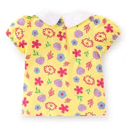 Babyoye Cotton Blend Knit Half Sleeves Top with Peter Pan Collar Floral Print- Yellow image 2