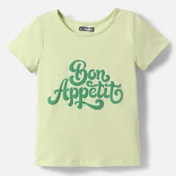 Pine Kids Cotton Woven Half Sleeves Inner Top & Dungaree with Bon Appetitt Text Print - Light Green & Green image 2