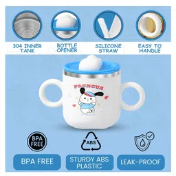 THE LITTLE LOOKERS Stainless Steel Sipper Bottle for Kids/Double Wall & Sipper Cups with Straw/Travelling Sipper Bottle for Kids - White (Print May Very) - 280 ml image 2