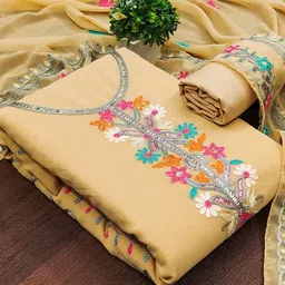 Peachmode Embroidered Silk Georgette Unstitched Dress Material-picture-25