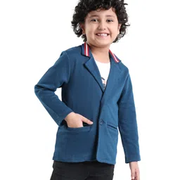 arias by lara dutta Arias Cotton Stretch Pique Knit Light Weight Full Sleeves Solid Colour  Blazer -  Blue image 3