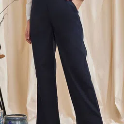 B77 Women Regal Navy Organic Cotton Straight Leg Pants-picture-34