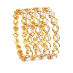 Jewar Mandi Set of 4 Gold-Plated Kundan-Studded Bangles image 3
