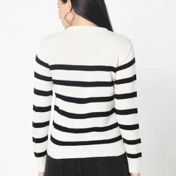 R&B Black & White Acrylic Striped Sweater image 2