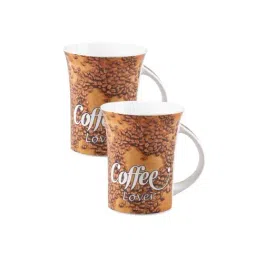 Clay Craft Light Orange & White Ceramic 8.7 cm Milk Mug (0.35 L) - Set of 2 image 2