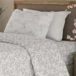 Boutique Living Valatia Grey & White Cotton Floral 200 TC Single Flat Bedsheet with 1 Pillow Cover-image-52