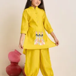 Zip Zap Zoop Girls Yellow Embroidered Kurta with Palazzo Set image 3