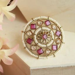 Aatmana Stone Studded & Beaded Pink Cocktail Ring for Women-picture-47