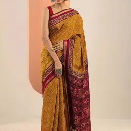 Libas Mustard Printed Saree With Unstitched Blouse-picture-32