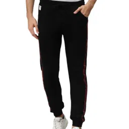 Hubberholme Black Slim Fit Striped Joggers-image-88