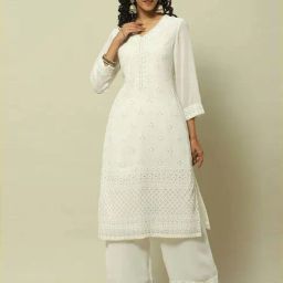 Rangriti White Regular Fit Embroidered Kurta-picture-18