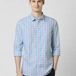 Peter England Blue Slim Fit Check Shirt-image-86