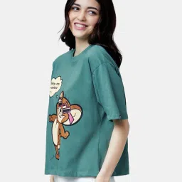 The Souled Store Green Tom And Jerry: Weekend Printed Oversized T-Shirt image 3