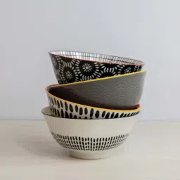 KitchenCraft Monochrome Glazed Multicolor Ceramic 3 Bowl - Set of 4 image 1