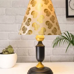 Homesake Murphy Black & Beige Metal Table Lamp With Peacock Shade (LED Bulb Included) image 1