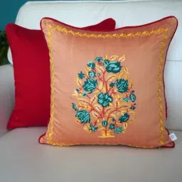 TARA Sparkling Homes Embroidered Peach Cotton Silk Cushion Cover - Set of 4 image 3