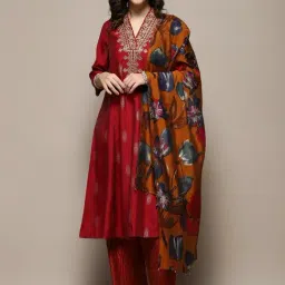 Biba Maroon Embroidered Kurta & Palazzo Set With Dupatta-picture-11