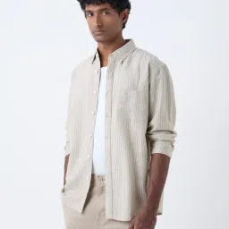 WES Casuals by Westside Beige Striped Relaxed-Fit Cotton-Blend Shirt-image-35