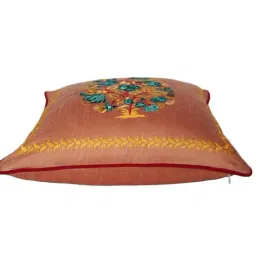 TARA Sparkling Homes Embroidered Peach Cotton Silk Cushion Cover - Set of 4 image 4