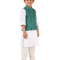 Fabindia Kids Green Checks Nehru Jacket image 3