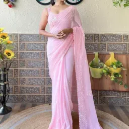 Saree Mall Pink Embellished Sarees With Unstitched Blouse-picture-10