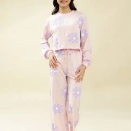 Lil Tomatoes Girls Pink Cotton Regular Fit Floral Print Night Suit-picture-42