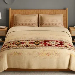 Spaces Aztec Brown Cotton Geometric 210 TC Double Bedsheet with 2 Pillow Covers-picture-20