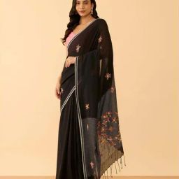 Taneira Black Cotton Embroidered Saree-picture-23
