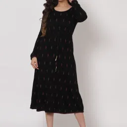 Rangriti Black Printed A-Line Dress image 1