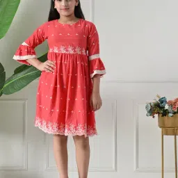 Bella Moda Girls Red Cotton Embroidered Dress-picture-16