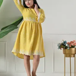 Bella Moda Girls Yellow Cotton Embroidered Dress-image-71