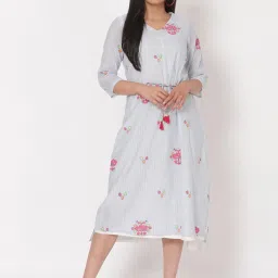 Rangriti Grey & White Cotton Printed A-Line Dress image 1