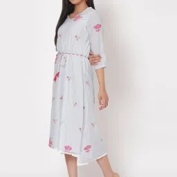 Rangriti Grey & White Cotton Printed A-Line Dress image 3