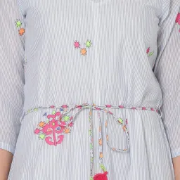 Rangriti Grey & White Cotton Printed A-Line Dress image 5