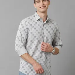 CAVALLO by Linen Club Grey Slim Fit Printed Cotton Linen Shirt-picture-13