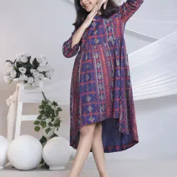 Misbis Girls Blue Comfort Fit Printed Dress image 3