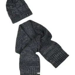 Pantaloons Junior Grey Melange Woven Beanie & Muffler Set-image-85