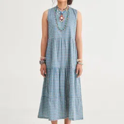 Prakriti Jaipur Indigo Star Sleeveless Dress-image-7