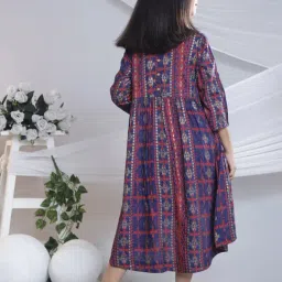 Misbis Girls Blue Comfort Fit Printed Dress image 2