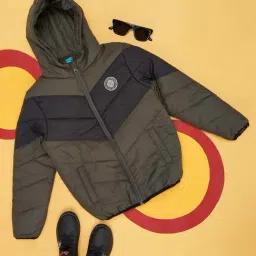 YU by Pantaloons Kids Olive & Black Color Block Full Sleeves Jacket-picture-39