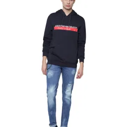 Antony Morato Blue Cotton Regular Fit Logo Printed Hooded Sweatshirt image 5