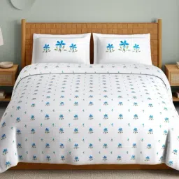 Spaces Imprints White Cotton Floral 210 TC Double Bedsheet with 2 Pillow Covers-picture-22