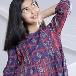 Misbis Girls Blue Comfort Fit Printed Dress image 5