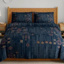Spaces Aztec Blue Cotton Geometric 210 TC Double Bedsheet with 2 Pillow Covers-picture-30